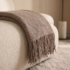 SANTU HOME & DECO - Manta Decorativa pie de Cama Throw Café Marrón con Flecos