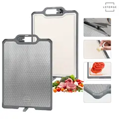 LEFORGE - Tabla De Cortar Y Picar Reversible Acero Inoxidable 304 y PP Diseño Geométrico 3D 41x27cm