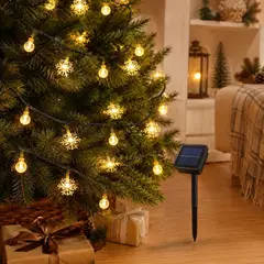 DOPA - Guirnalda Solar 4m 20led Copos De Nieve Y Esferas Luz Calida