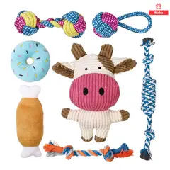 KOBA - Set 7 Juguetes Para Perros De Cuerda Y Peluche Con Sonido