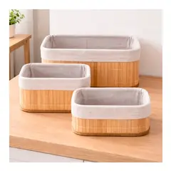 OFERTABKN - Canastos Bambú Cuadrados Set 3 Unidades Con Forro De Algodón