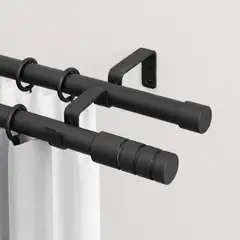 DECOR - Set Barras de Cortina Doble Extensible Negro 160-310 cm