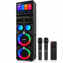 ACTUAL - Torre de Sonido Karaoke Cafini C-S992P 160W Pantalla 15,4 Pulgadas 2 Micrófonos Control Remoto RGB