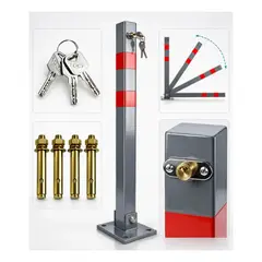 VIDA BUENAS - Bloqueador de Plaza de Estacionamiento Plegable Bolardo Antirobo Acero Resistente con Llave y Reflectante