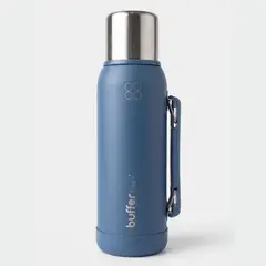 BUFFER FLASK - Termo Mate 1 Litro 2 Tapas Acero Inox Buffer Matero Cebador - Azul