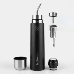 BUFFER FLASK - Termo Mate Autocebante Acero Inox 750ml Buffer Matero 2en1 - Negro