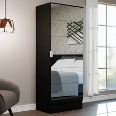 MADESA - Zapatero Isis 1 Puerta con Espejo Negro 60x40x182 cm