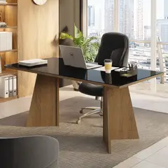 MADESA - Escritorio Ejecutivo de Oficina 5388 Cubierta Vidrio 180 cm Negro 180x90x78 cm