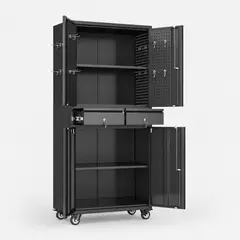 METANEK AMERICAN DESIGN - Armario Metálico Metanek 4 Puertas 2 Cajones con 4 Ruedas Negro