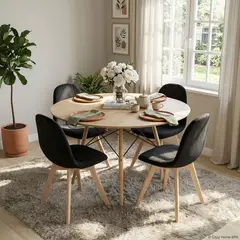 CORI CORI - Juego de Comedor Mesa Wood 100cm + 4 Capitonne Velvet