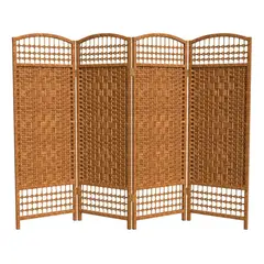 GENERICO - Biombo Separador de Ambientes 4 Paneles Plegable Fibra Tejida Marron