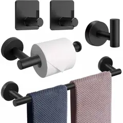 NEBLISUR - Kit de 5 Accesorios INOX Baño de Pared,Incluye Toallero Baño,Portarrollos Papel,Ganchos (Negro)