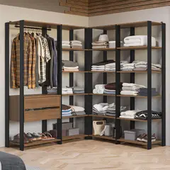 MADESA - Clóset Abierto Valencia 247 cm 2 Cajones Marrón/Negro 337x45x180 cm