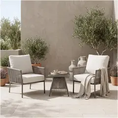 HOMER DESIGN - Juego De Terraza Lavinia 3 Piezas 2 Sillones Mesa Y Cojines Gris