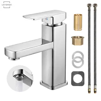LEFORGE BAIN - Llave Monomando Fregadero Lavamanos Baño Acero Inoxidable Color Plateado