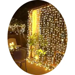 GENERICO - Cortina Luces Solares Cálidas 3x2M Para Navidad LED