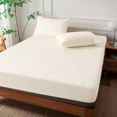 GENERICO - Cubre Colchon impermeable 2 Pl + gratis 2 fundas almohadas con diseños de 50x70cm - Beige - 2 plazas