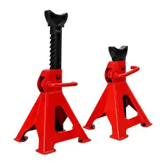 NOVYSTOR - Set 2 Caballetes Mecánicos 3 Toneladas Banquillo Auto Ajustable 28.5-42 cm Acero Reforzado Rojo
