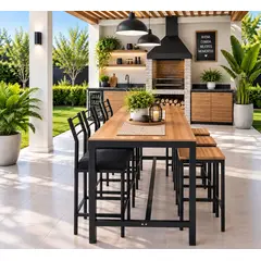 RECUTEX - COMEDOR METAL MADERA BAR STYLE 3 SILLAS ALTAS +3 PISOS TIPO TABURETE