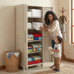 RIMAX - Armario Almacenamiento Organizador Resistente Multiusos Plástico Acabado Tipo Madera - Beige -