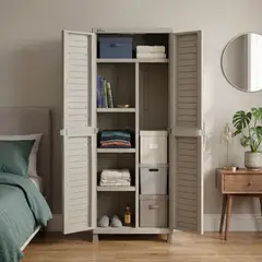 RIMAX - Armario Almacenamiento Organizador Resistente Multiusos Plástico Acabado Tipo Madera - Gris -
