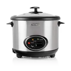 THOMAS - Olla Arrocera Eléctrica 1,8 Litros 700W Multiuso con Vaporera Acero Inoxidable
