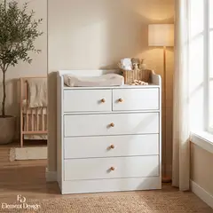 ELEMENT DESIGN - Cómoda Blanca 3 Cajones y 2 Puertas Mueble Nórdico Organizador