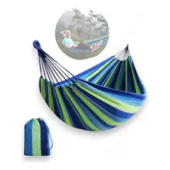 GENERICO - Hamaca Colgante de Algodón 2 Plazas 180x150 cm Azul con Bolso de Traslado