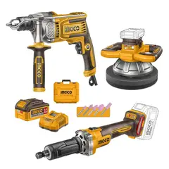 INGCO - KIT TALADRO PER 1100W + ESMERIL RECTO + PULIDORA 20V