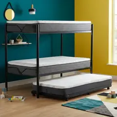 LATAM HOME - Camarote Triple Zen Metalico + Colchones New Top Resortes 1 Plazas Negro