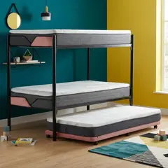 LATAM HOME - Camarote Triple Zen Metalico + Colchones New Top Resortes 1 Plazas Palo Rosa