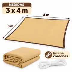 GENERICO - Toldo Vela Rectangular Malla Sombreadora Raschel 3x4m