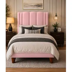 ETHAN DESING - Cama 1 Plazas Modelo Milano Rosado + Colchón Mery Design