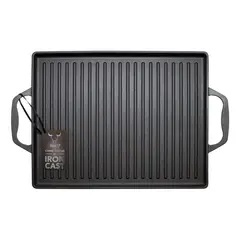 WAYU - Plancha Parrilla Churrasquera Con Asas Hierro 44x28 Cm Negro