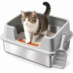 EVERSO - Arenero Gato Grande Baño Sanitario Acero Inoxidable GRIS