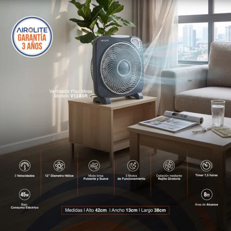 Ventilador Piso o Mesa V12A5R Control Remoto 360° 3 Velocidades 45 Watts