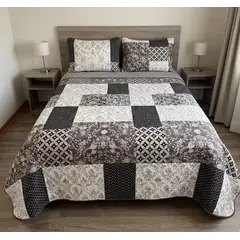 GENERICO - Cubrecama Quilt Verano 2 Plazas - Dresden Gris Damasco KFL743