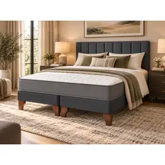 5 SUEÑO - Cama Europea Gris + Respaldo Tubular 2 Plazas 150x190x20cm 5º Sueño