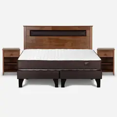 ROSEN - Cama Europea New Ergo T 2 Plazas x 2.00 mt Base Dividida + Respaldo + 2 Veladores