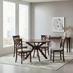 MICA - Juego De Comedor Redondo Amelie 4 Sillas Madera