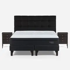 ROSEN - Cama Europea Tempo King x 2.00mt Base Dividida + Respaldo + 2 Veladores