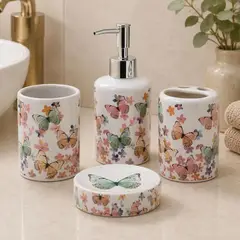 ROBERTA ALLEN - Set 4 Accesorios de Baño Mariposa Cerámica Blanca