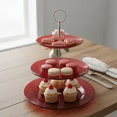 ROBERTA ALLEN - Tortero 3 Pisos Vidrio Labrado 25 cm Rojo