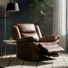 BASEMENT HOME - Sillón Berger Kanye Reclinable Cuero Marrón