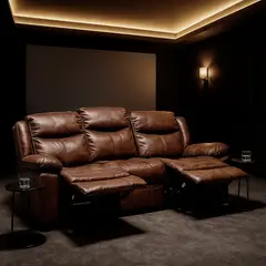 BASEMENT HOME - Sillón Berger Kanye 3 Cuerpos Cuero Marrón