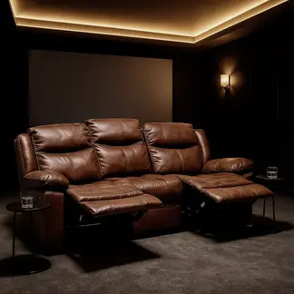 BASEMENT HOME - Sillón Berger Kanye 3 Cuerpos Cuero Marrón