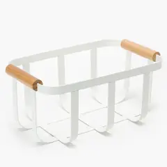 ROBERTA ALLEN - Canasto Organizador Blanco con Asas de Madera
