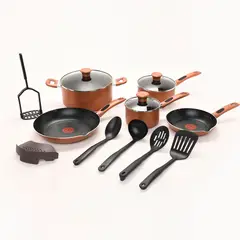TEFAL - Batería De Cocina Antiadherente 14 Piezas Ollas Y Sartenes Dorada Simply Cook