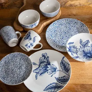 ROBERTA ALLEN - Juego Vajilla 24 Piezas Botanical Blue