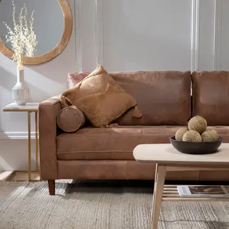 BASEMENT HOME - Sofá 3 Cuerpos Cuero Estilo Mid Century